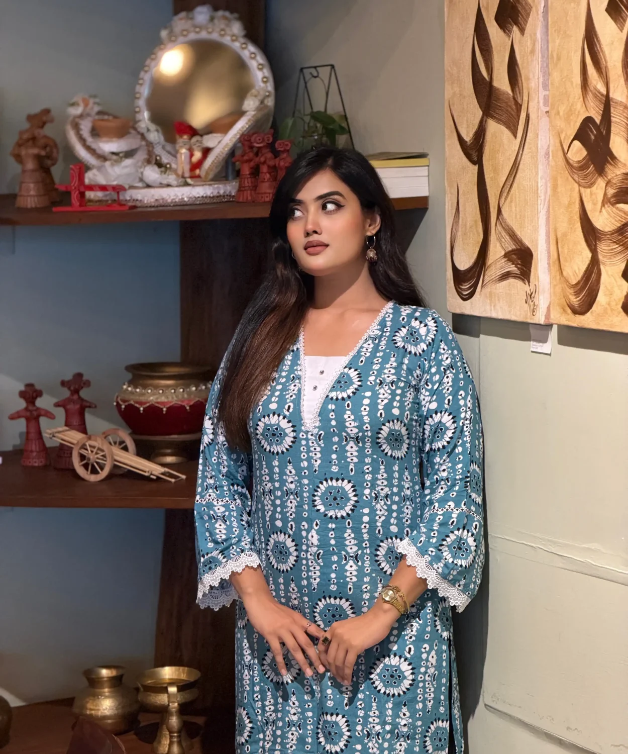 Azure Blossom Lace Kameez